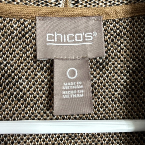 Chico’s Women’s Tan Multi Animal Print Open Front Cardigan with Fringe Hem Sz-S - Picture 5 of 7